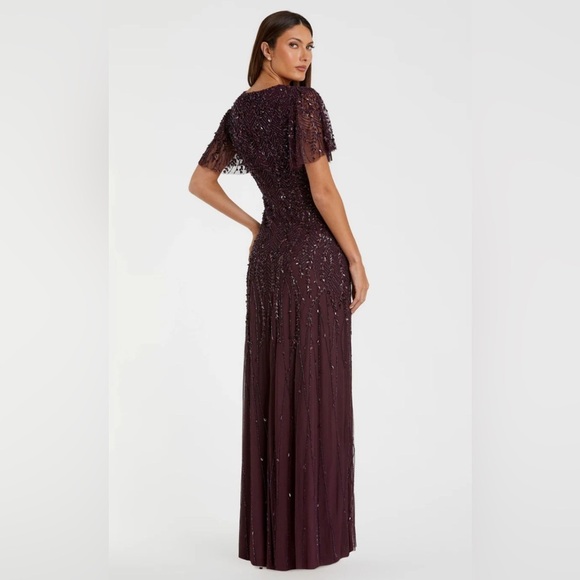 NWT | Mac Duggal 35109 Aubergine Purple Embellished Flutter Sleeve Gown Size12 - Picture 5 of 15
